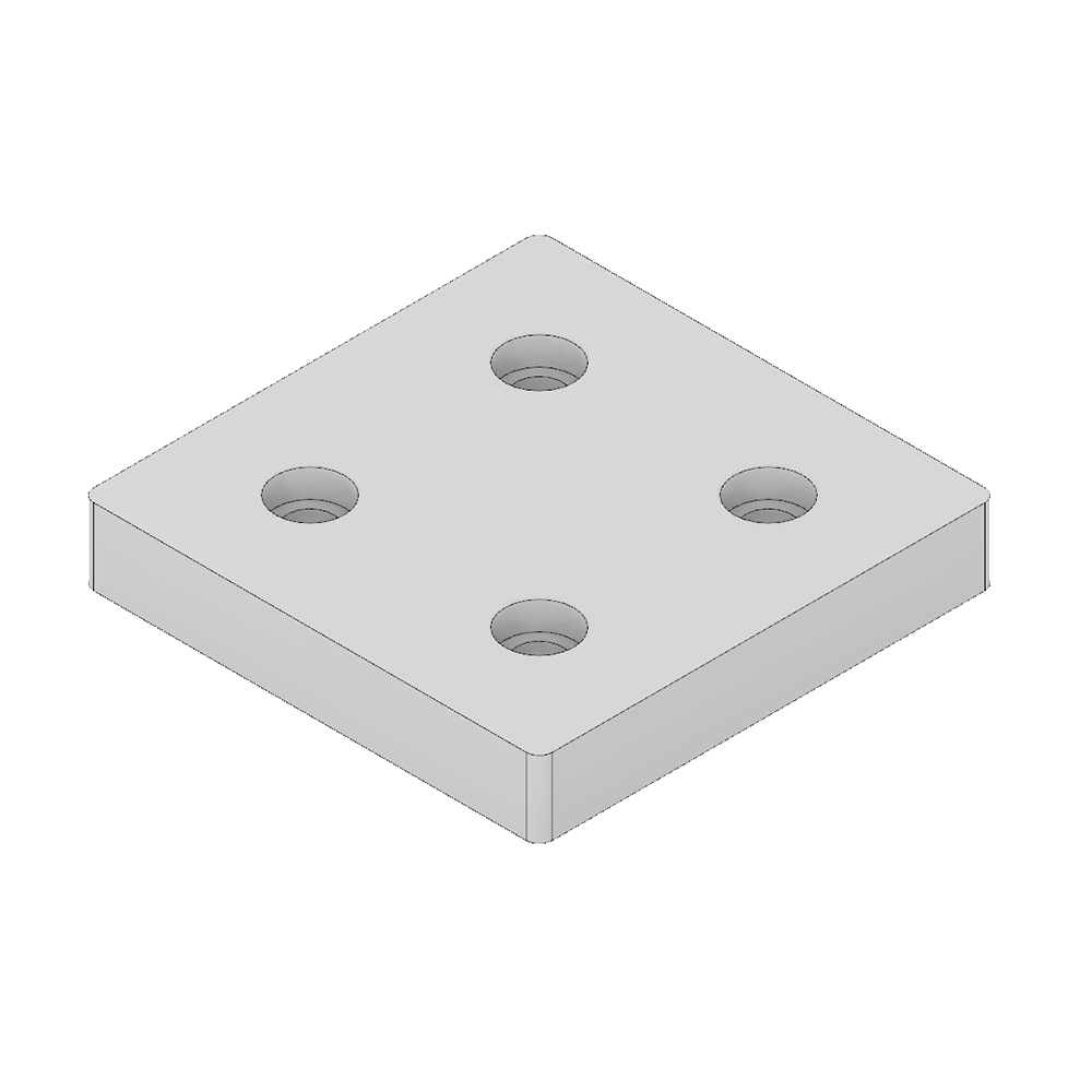 32-9090WS-1 MODULAR SOLUTIONS FOOT & CASTER CONNECTING PLATE<BR>90MM X 90MM NO HOLES, SOLID ALUMINUM W/HARDWARE